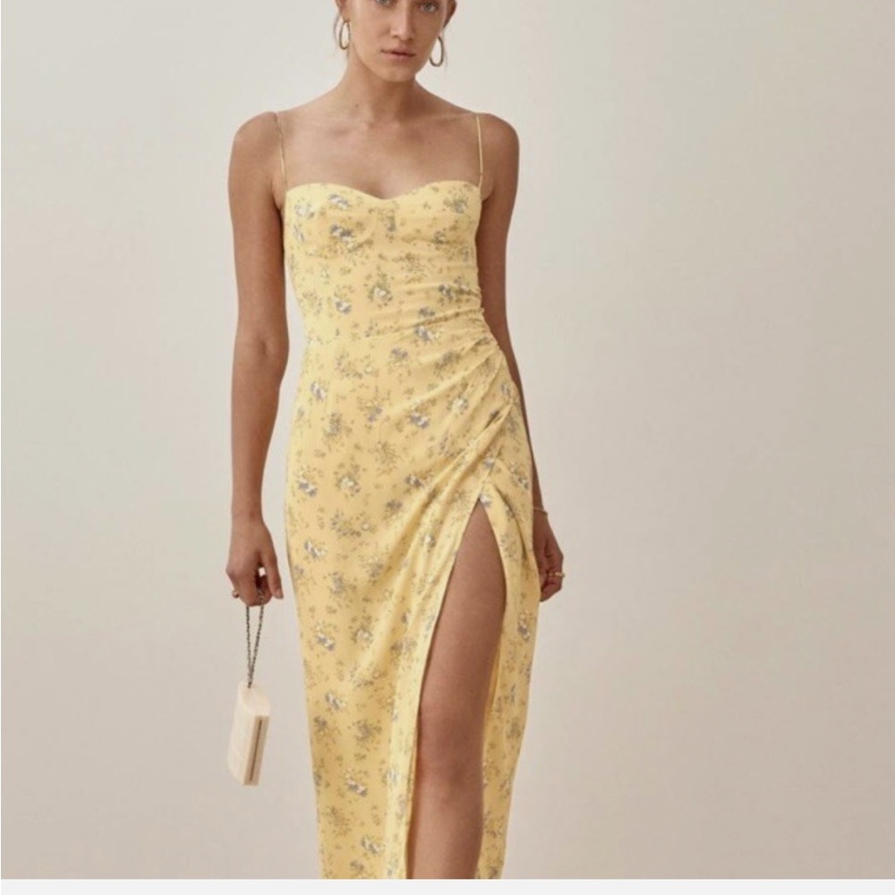 Reformation Kourtney Dress Butter Yellow Floral